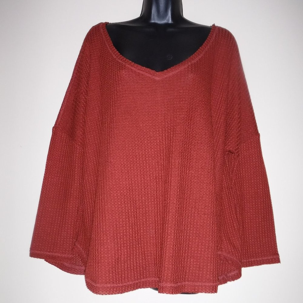 NWT Flawless Waffle Knit V Neck Oversized Top